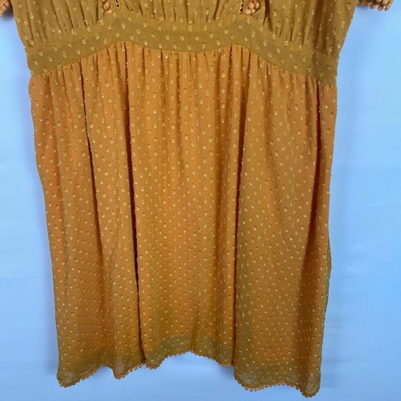 Scotch & Soda Ruffle Sleeve Lace Swiss-Dot Pom Pom Mini Dress Yellow XL - Picture 6 of 10